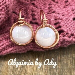 White jade halo stud earrings rose gold